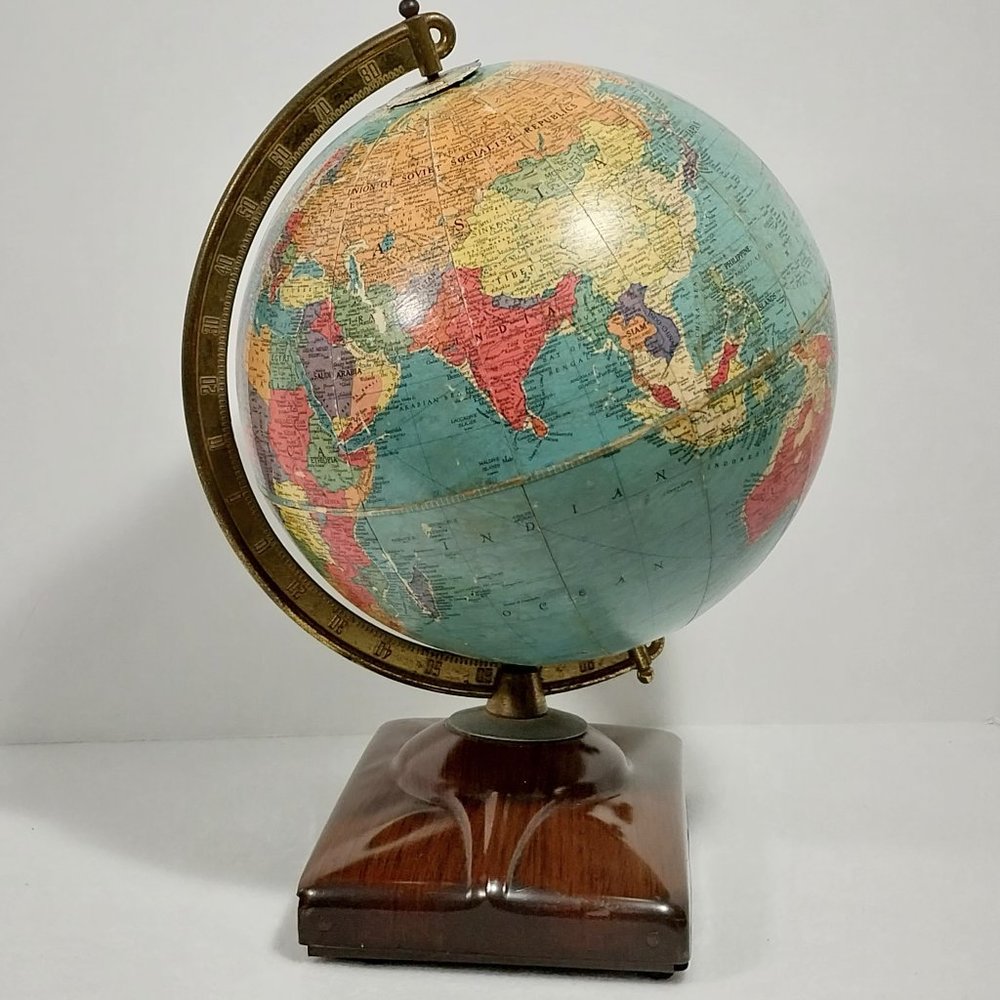 Vintage 1950s REPLOGLE 10 Inch Earth‎ Reference Globe On Stand #1342
